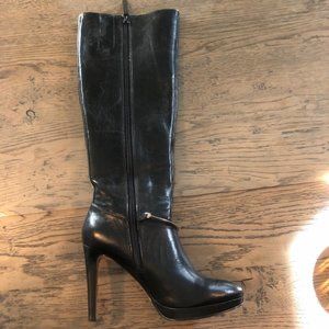 Nine West black high-heeled boots with metal accent